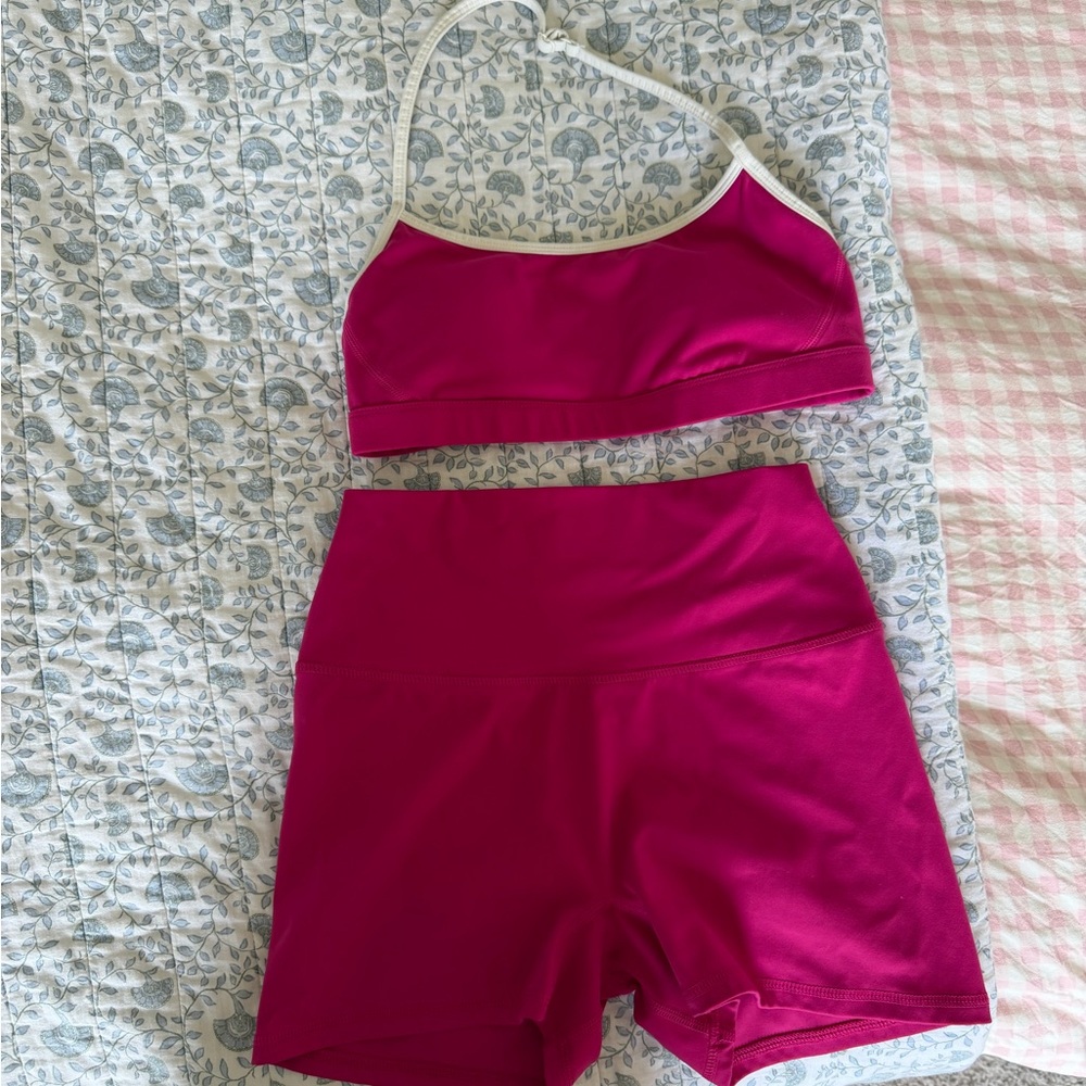 Garage Fuchsia Athletic Shorts and Sports Bra Set